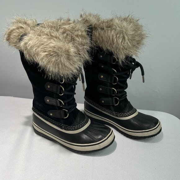 Sorel Joan of Artic Waterproof Boots Womens Sz 6 Black Quarry Suede Winter Snow - Picture 1 of 15